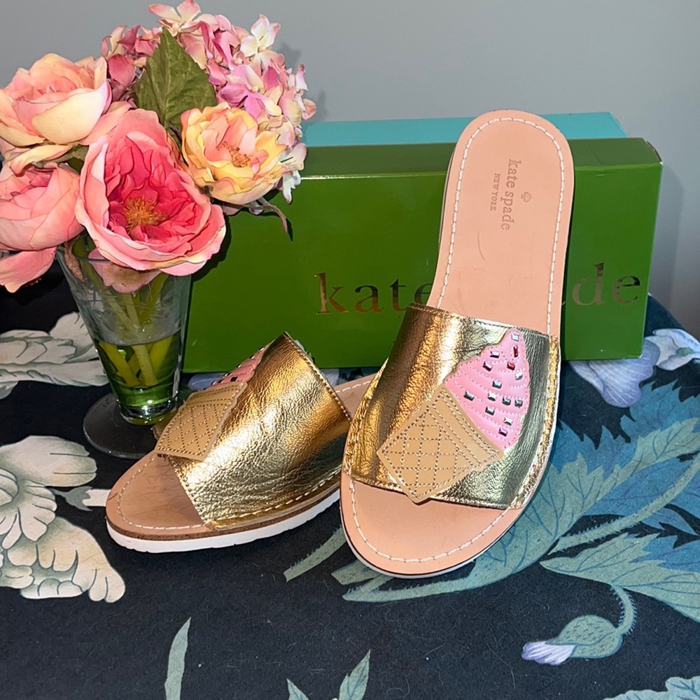 Kate Spade Metallic Leather “Icey” Ice Cream Cone Slide. ⭐️Lowest Price⭐️
